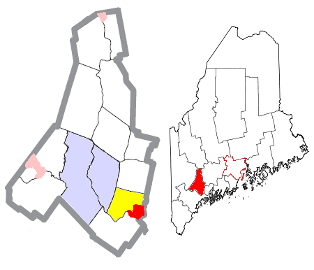 Androscoggin County Maine Incorporated Areas Lisbon and Falls Highlighted.png